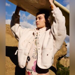 Free People FP Movement x Hatch Hit The Slopes Fleece Jacket Beige NWT